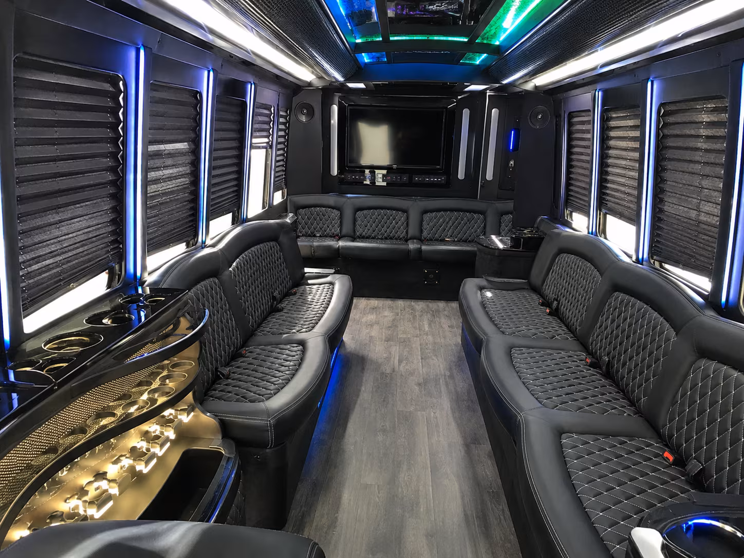 Bachelorette group inside a party bus serving Jacksonville